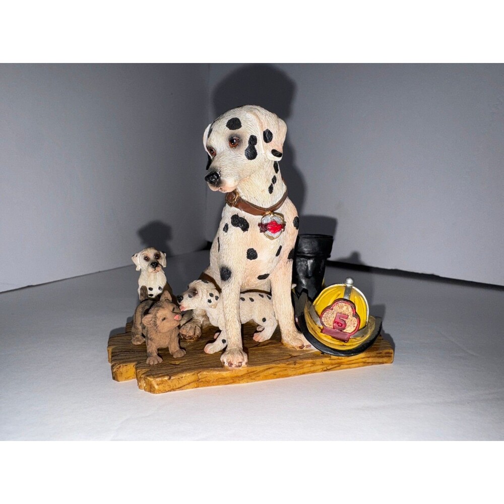 1998 Vanmark Red Hats of Courage Fireman Figurine Dalmatian Furry Firefighters
